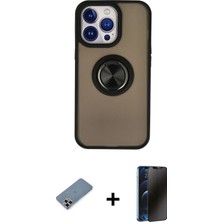 Cepte Toptan iPhone 13 Pro Max Yörünge Çizgi - Siyah 3D Antistatik Hayalet Cam Ekran Koruyucu + Mor Metal Kamera Lens Koruma Cam