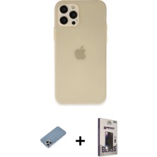 Cepte Toptan iPhone 12 Pro Max Atlas Minimal Prime - Siyah Bilvis Hayalet Cam Ekran Koruyucu + Gökkuşağı Shine Kamera Lens Koruma Cam