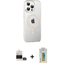 Cepte Toptan iPhone 14 Pro Max Yörünge Koleksiyonu - Siyah Polymer Nano Ekran Koruyucu + Gold Bilvis Titan Kamera Lens