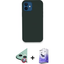 Cepte Toptan iPhone 12 Zirve Modern Özel Seri - Siyah Bilvis 5in1 5d Magic Hayalet Cam Ekran Koruyucu + Kırmızı Raze Metal Kamera Lens