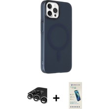 Cepte Toptan iPhone 15 Pro Çekirdek Modern Prime - Şeffaf Pasifik Cam Ekran Koruyucu + Gümüş Raze Metal Kamera Lens