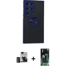 Cepte Toptan Galaxy S24 Ultra Yörünge Çizgi - Siyah 360 Mat Full Body Arka Koruyucu + Gold Pvd Metal Kamera Lens