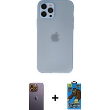 Cepte Toptan iPhone 12 Pro Max Atlas Minimal Prime - Siyah 18D Cam Ekran Koruyucu + Sarı Neon Fosforlu Kamera Lens