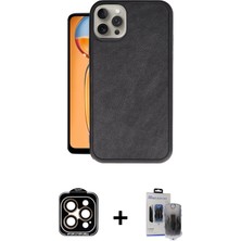 Cepte Toptan iPhone 15 Pro Max Kıvılcım Işık Serisi - Siyah Vanessa Magic Hayalet Cam + Turuncu Pvd Metal Kamera Lens