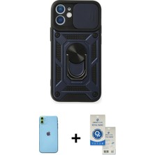 Cepte Toptan iPhone 11 Ahenk Klasik - Şeffaf Royal Nano Ekran Koruyucu + Yeşil Neon Fosforlu Kamera Lens
