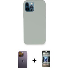 Cepte Toptan iPhone 12 Pro Zirve Modern Özel Seri - Siyah 34D Hayalet Izgaralı Cam + Sarı Neon Fosforlu Kamera Lens