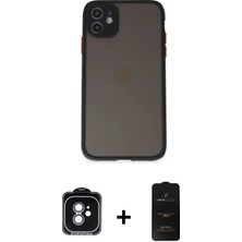 Cepte Toptan iPhone 11 Ahenk Çizgi Serisi - Siyah 6d Antistatik Mat Seramik Hayalet Nano Ekran Koruyucu + Yeşil Pvd Metal Kamera Lens