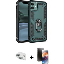 Cepte Toptan iPhone 11 Ahenk Klasik Koleksiyonu - Siyah 3D Antistatik Mat Seramik Nano Ekran Koruyucu + Yeşil Pers Alüminyum Kamera Lens