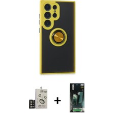 Cepte Toptan Galaxy S24 Ultra Yörünge Çizgi - Şeffaf 360 Full Body Arka Koruyucu + Gold Bilvis Titan Kamera Lens