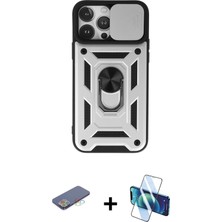 Cepte Toptan iPhone 13 Pro Ahenk Klasik - Siyah 3D Antistatik Seramik Nano Ekran Koruyucu + Mavi Renkli Kamera Lens Koruma Cam