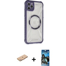 Cepte Toptan iPhone 11 Pro Max Kutup Modern - Siyah 34D Izgaralı Cam + Pembe Renkli Kamera Lens Koruma Cam