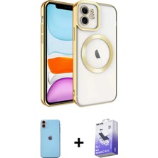 Cepte Toptan iPhone 11 Nova Işık Özel Seri - Siyah Bilvis 5in1 5d Magic Hayalet Cam Ekran Koruyucu + Turuncu Neon Fosforlu Kamera Lens