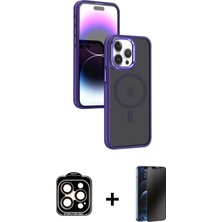 Cepte Toptan iPhone 15 Pro Max Yörünge Klasik - Siyah 3D Antistatik Hayalet Cam Ekran Koruyucu + Turuncu Pvd Metal Kamera Lens