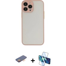 Cepte Toptan iPhone 13 Pro Max Ahenk Çizgi Serisi - Siyah 3D Antistatik Cam Ekran Koruyucu + Turuncu Renkli Kamera Lens Koruma Cam