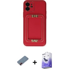 Cepte Toptan iPhone 12 Kozmos Minimal Prime - Siyah Bilvis 5in1 5d Magic Hayalet Cam Ekran Koruyucu + Kırmızı Metal Kamera Lens Koruma Cam