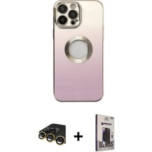 Cepte Toptan iPhone 13 Pro Max Kutup Yansıma Özel Seri - Siyah Bilvis Hayalet Cam Ekran Koruyucu + Gold Raze Metal Kamera Lens