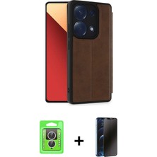 Cepte Toptan Redmi Note 13 Pro 4g Zirve Yansıma Serisi - Siyah 3D Antistatik Hayalet Cam Ekran Koruyucu + Gümüş Raze Metal Kamera Lens