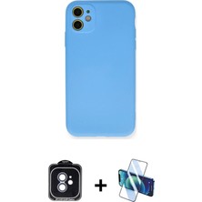 Cepte Toptan iPhone 11 Ahenk Serisi - Siyah 3D Antistatik Seramik Nano Ekran Koruyucu + Mavi Pvd Metal Kamera Lens