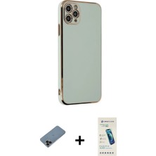 Cepte Toptan iPhone 11 Pro Max Yankı Serisi - Şeffaf Pasifik Cam Ekran Koruyucu + Siyah Shine Kamera Lens Koruma Cam