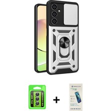 Cepte Toptan Galaxy A15 4g Ahenk Klasik - Şeffaf Pasifik Cam Ekran Koruyucu + Gümüş Raze Metal Kamera Lens