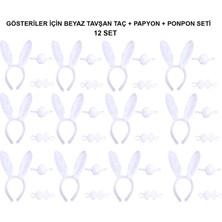 Nerm Beyaz Tşan Kostüm Seti – Taç, Papyon, Kuyruk (12’li Paket)