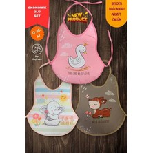 Babyzey 3'lü Set Kız Baskılı Ekonomik Sıvı Geçirmez Armut Önlük Mama ve Aktivite Önlüğü(0-36 Ay)