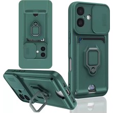 Olinea Iphone 16 Kılıf Zuma Kartvizitli Yüzüklü Silikon - Yeşil