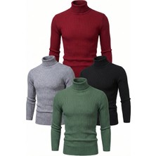 Velmora Fashion 4'lü Siyah, Bordo, Gri, Haki Kaşkorse Boğazlı Full Likralı Fitilli Body Kazak