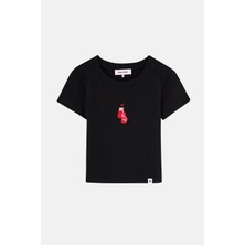 Boxing Gloves Ribana Crop T-Shirt - Siyah