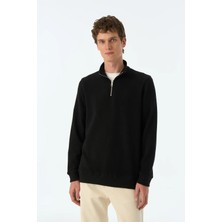 Basic Supersoft Quarter-Zip Sweatshirt - Siyah