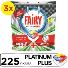 Fairy Platinum Plus 3 x 75 Yıkama Bulaşık Makinesi Deterjanı Tableti 225 Adet Lemon Kokusuyla