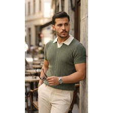 Arben Boutique Erkek Desenli Kısa Kollu Triko Tişört - %100 Pamuk Akrilik