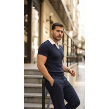 Hynova Erkek Desenli Kısa Kollu Triko Tişört - %100 Pamuk Akrilik