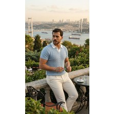 Meğdaix Erkek Desenli Kısa Kollu Triko Tişört - %100 Pamuk Akrilik