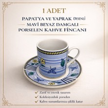 Papatya ve Yaprak Desenli 1 Adet Mavi Beyaz Renkli Damgalı Porselen Kahve Fincanı
