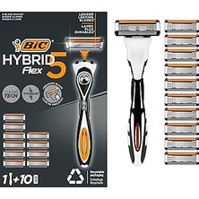 Uravas Store Bic Flex 5 Hybrid Tıraş Bıçağı Seti 1 Gövde + 10 Yedek Başlık 5 Bıçaklı Erkek Tıraş Bıçağı