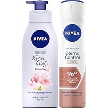 Uravas Store Kadın Sprey Deodorant Derma Control Clinical 150ML, Kiraz Çiçeği Nemlendirici Vücut Losyonu 400ML