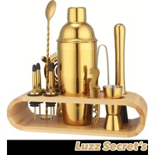 Luzz Gold Specıal Kokteyl Premıum Set. Paslanmaz Çelik & Bambu Stand 12 Pc.
