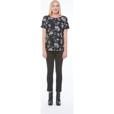 Motherway Kadın Bluz Kısa Kol Bisiklet Yaka Polyester Kumaş S Beden Çiçekli Desenli