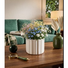 E.M.S Sedef Beyaz Renk Çubuk Desen Saksı Sukulent Saksısı Menekşe Saksısı Dekoratif Saksı 7,5 x 10 Cm.