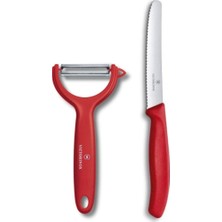 Victorinox İkili Set - 11 cm Bıçak ve Dik Soyacak Paslanmaz Çelik Kırmızı Renkli 2 Adet