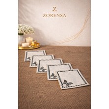 Zorensa 6’lı Kelebek Desenli Gümüş Ekose Kokteyl Peçetelik 13X13 – Kare Kahve Sunumluğu,