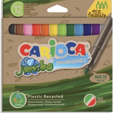 Carioca Eco Famıly Jumbo Süper Yıkanabilir Keçeli Boya Kalemi 12'li Renkli ve Geri Dönüştürülebilir
