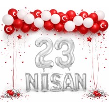 Tedaks 23 Nisan Çocuk Bayramı Temalı Gümüş Folyo Rakam ve Harf Kırmızı Beyaz Balonlar