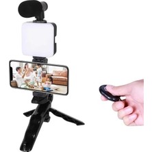 Uslucan Alışveriş Telefon Tutucu LED Işıklı Kumandalı Mikrofon Telefon Vlog Video Kayıt