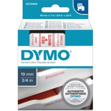 Dymo S0720850 D1 Yedek Şerit, 19 Mm X 7 Metre Beyaz- Kırmızı (45805)