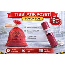 Bezos Tıbbi Atık Poşeti Büyük Boy 10'lu 1 Rulo Kırmızı Tıbbi Atık Atık Poşeti