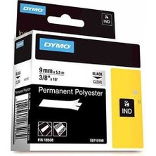 Dymo 18508Dmo Rhinopro Sabitpolyester Şerit 9Mmx5,5 Metre Şeffaf-Siyah
