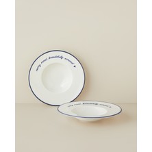 English Home Feel Meal Porselen 2'li Makarna Tabağı 27 cm Beyaz - Lacivert