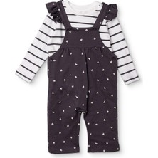 Hellobaby Kız Bebek Salopet-Sweatshirt Düğmeli Bisiklet Yaka Short Sleeve Patiksiz